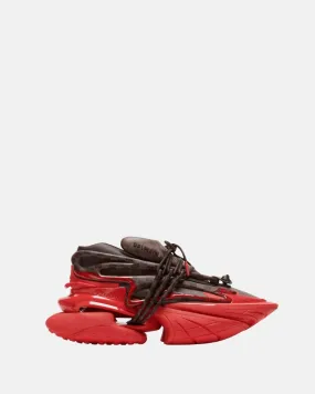 Balmain Unicorn Trainers In Neoprene And Monogram Leather Brown/Red