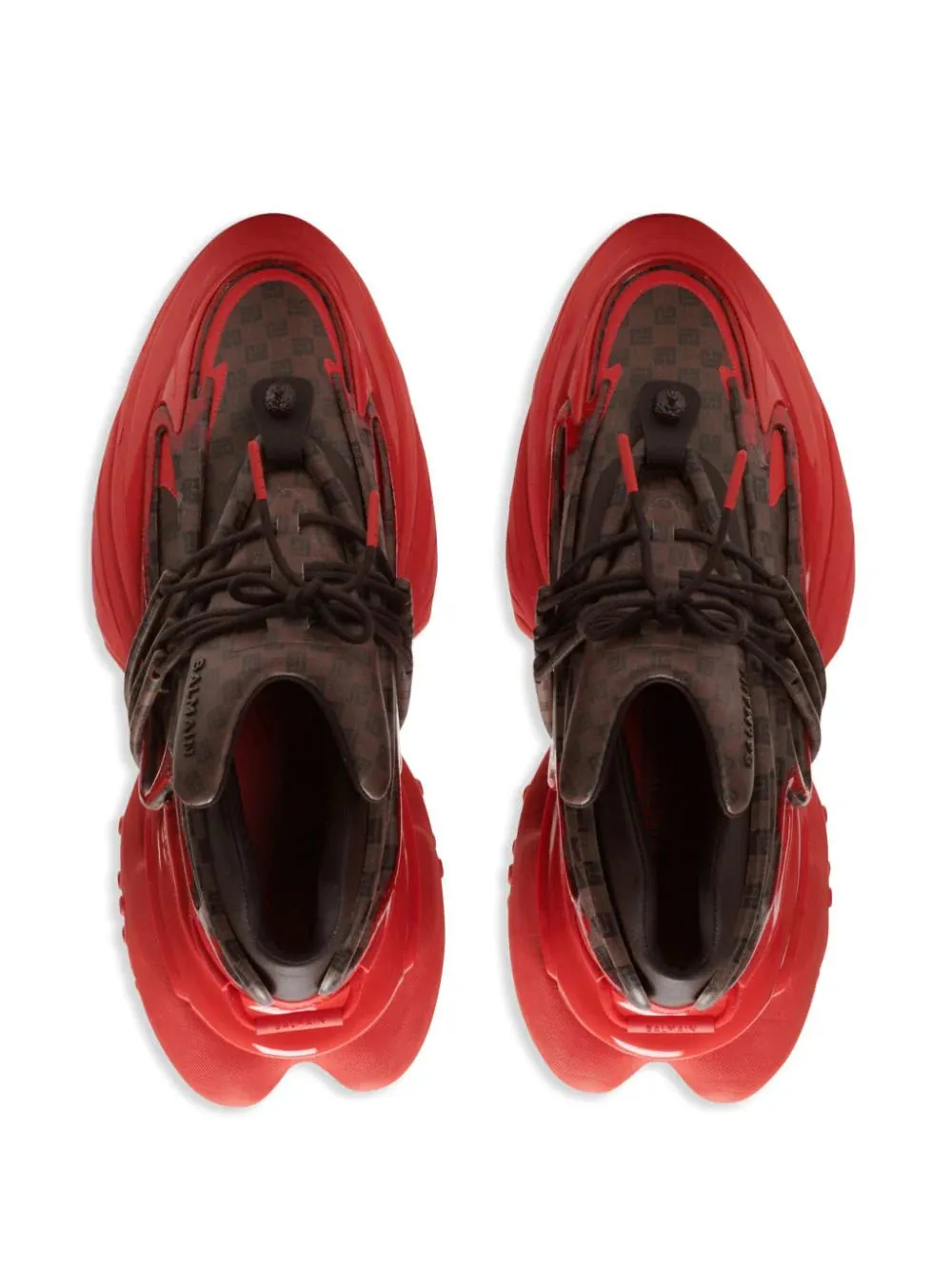 Balmain Unicorn Trainers In Neoprene And Monogram Leather Brown/Red