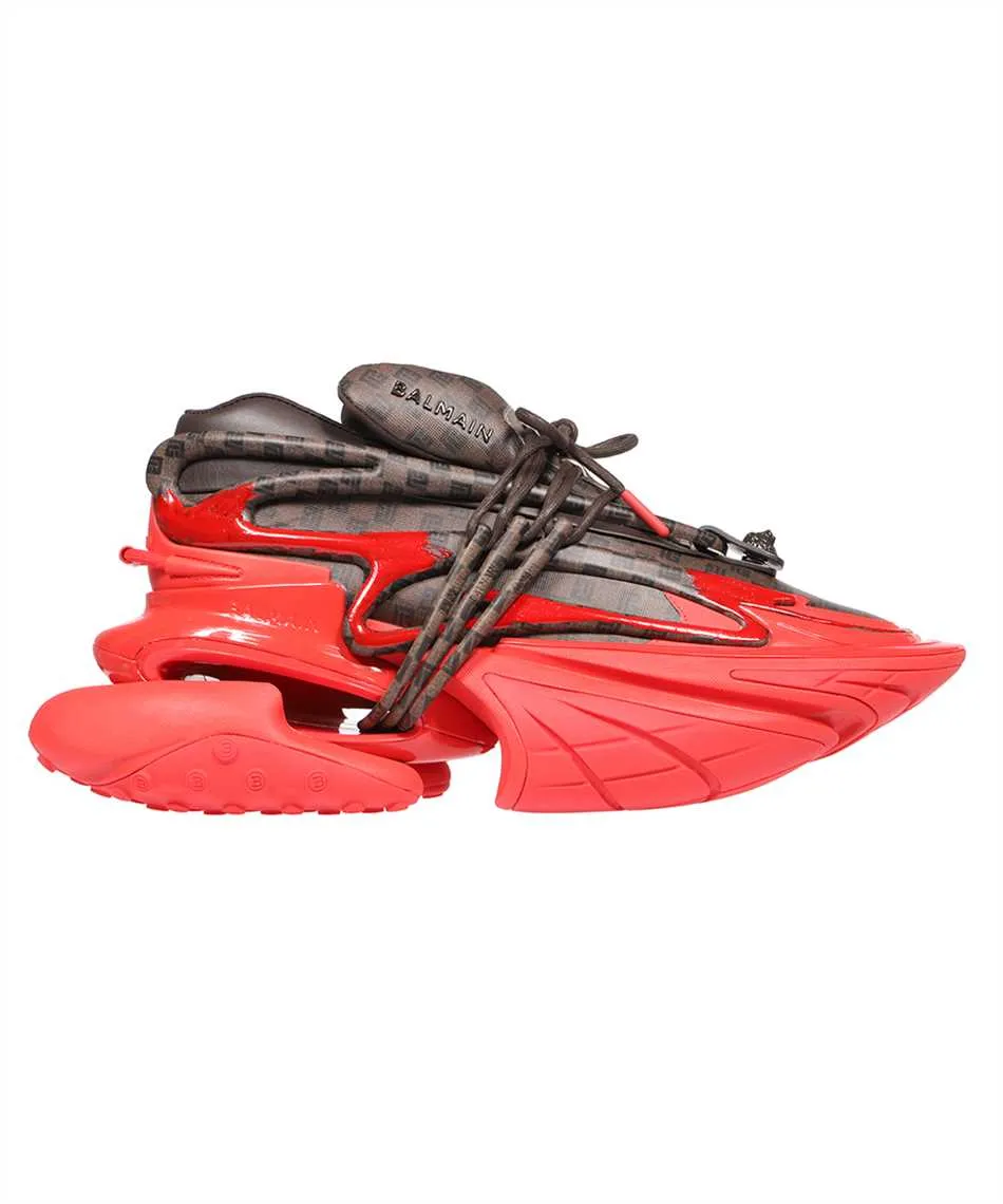 Balmain Unicorn Trainers In Neoprene And Monogram Leather Brown/Red