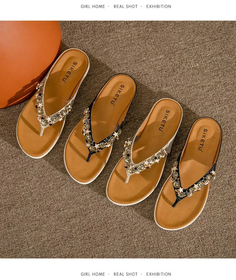 Beaded Rhinestone Bohemian Seaside Beach Flip-flops