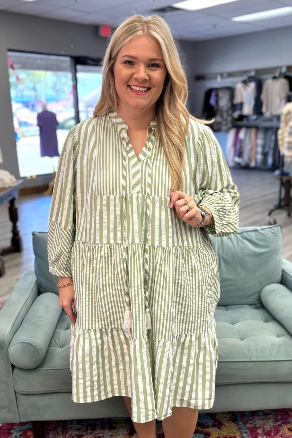 CAYLA Cuff Sleeve Stripe Dress