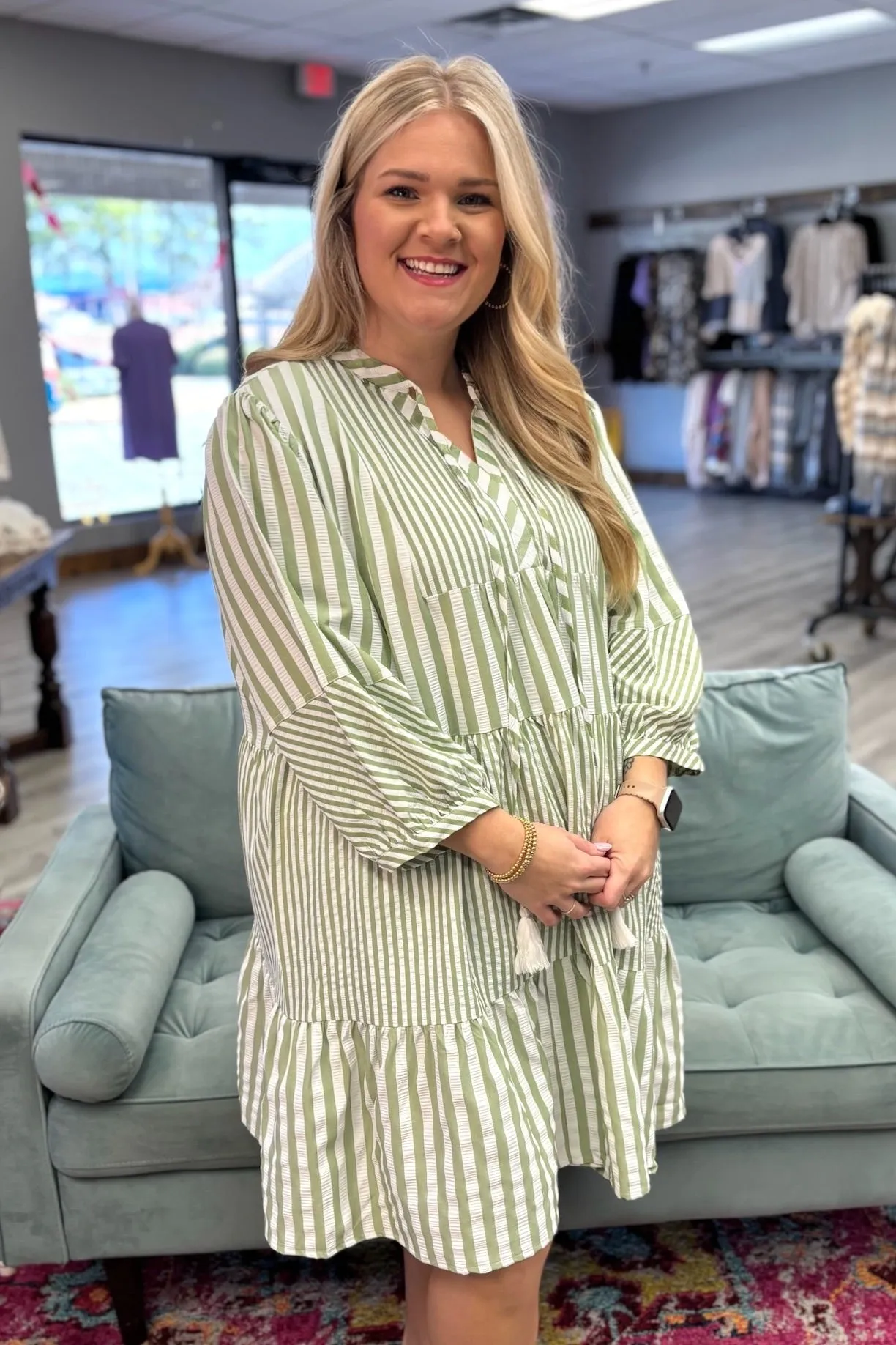 CAYLA Cuff Sleeve Stripe Dress