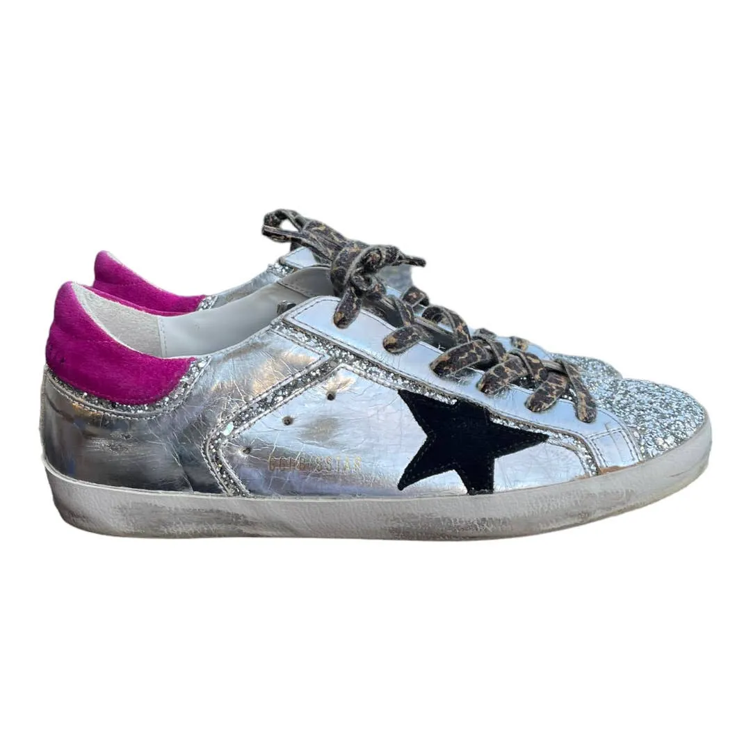 Golden Goose Super Star Low Top Leather Sneakers Silver Shoes Size 41
