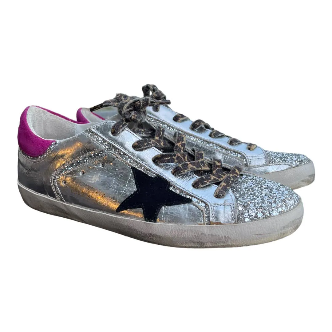 Golden Goose Super Star Low Top Leather Sneakers Silver Shoes Size 41