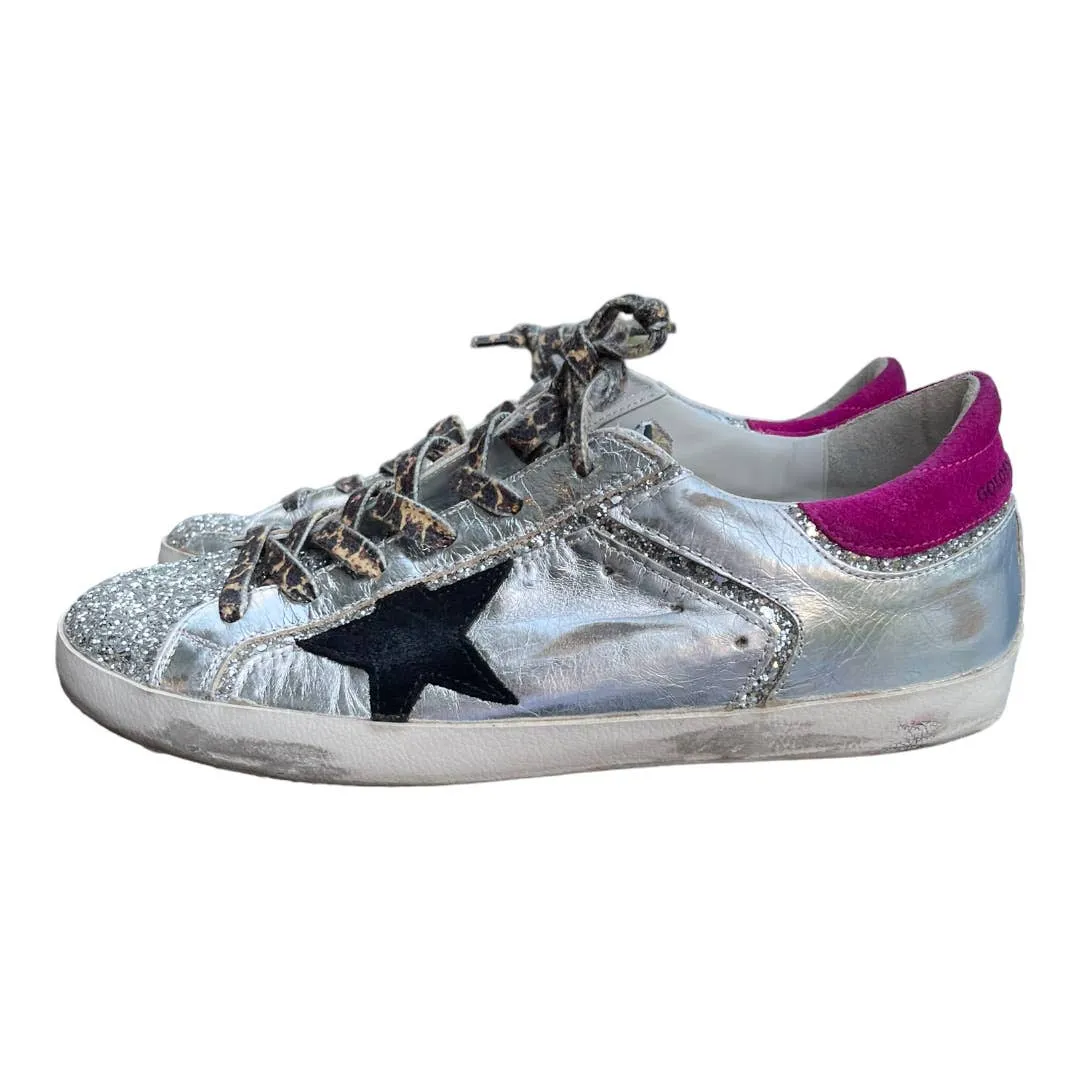 Golden Goose Super Star Low Top Leather Sneakers Silver Shoes Size 41