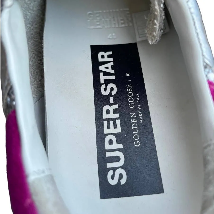 Golden Goose Super Star Low Top Leather Sneakers Silver Shoes Size 41