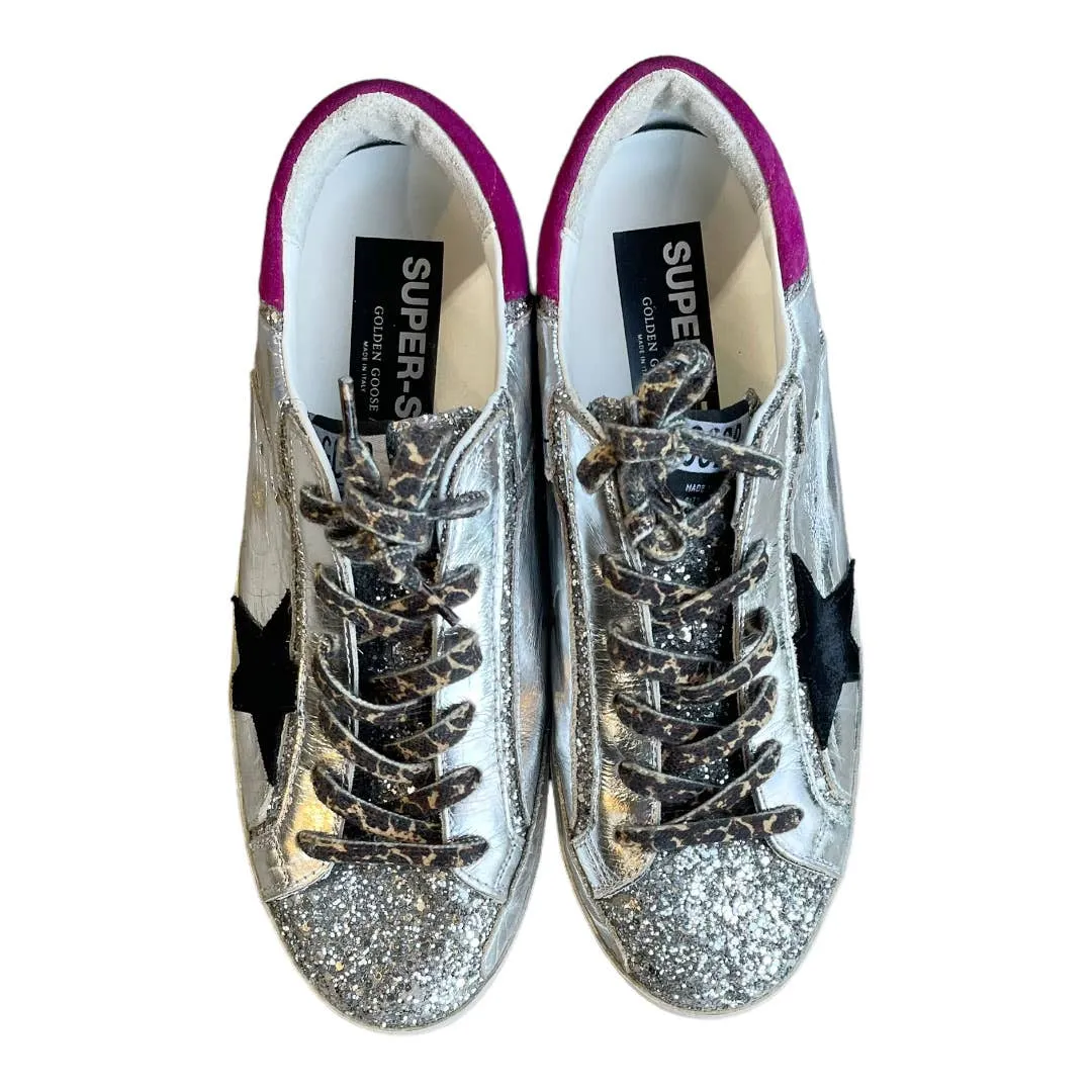 Golden Goose Super Star Low Top Leather Sneakers Silver Shoes Size 41