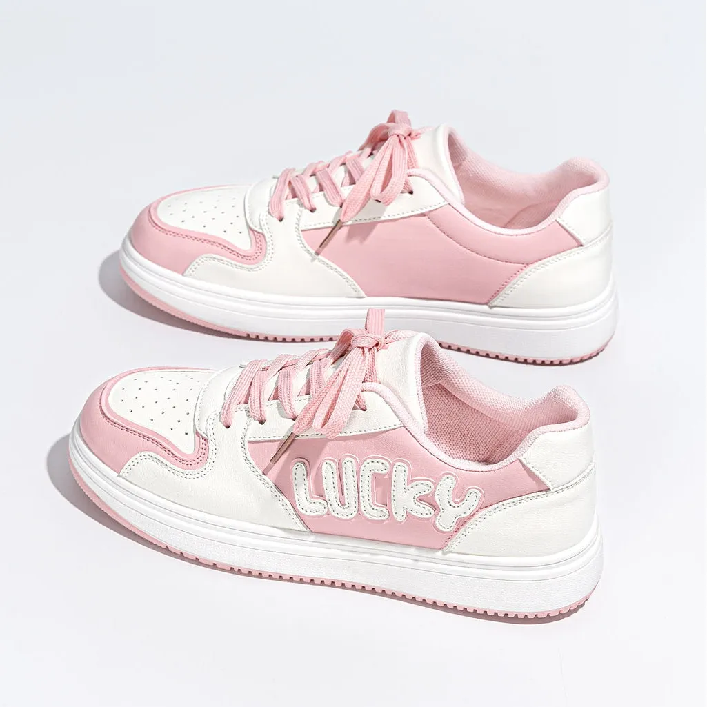 Kawaii Pink Lucky Embroidered Sneakers