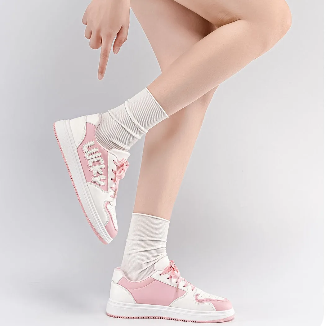 Kawaii Pink Lucky Embroidered Sneakers