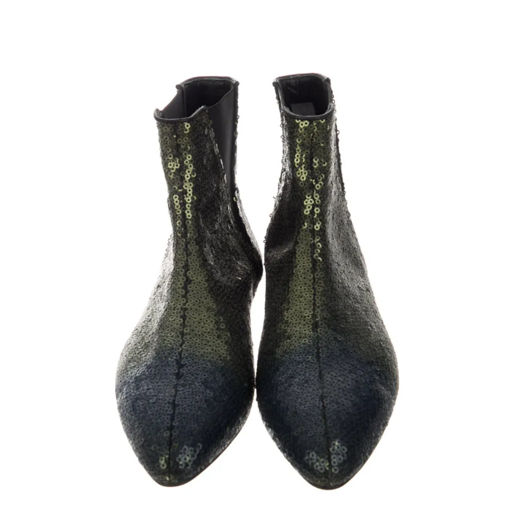 Loewe Green Sequined Leather Chelsea Ankle Boots 37