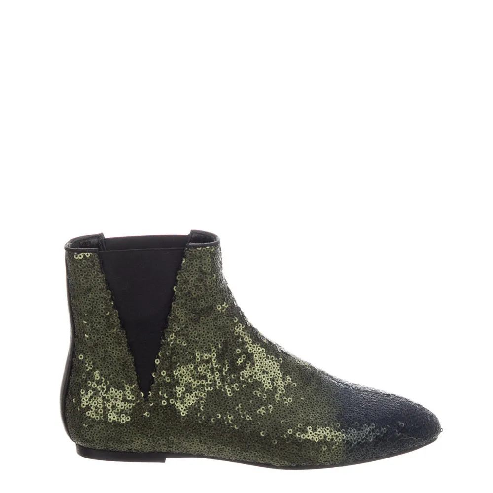 Loewe Green Sequined Leather Chelsea Ankle Boots 37