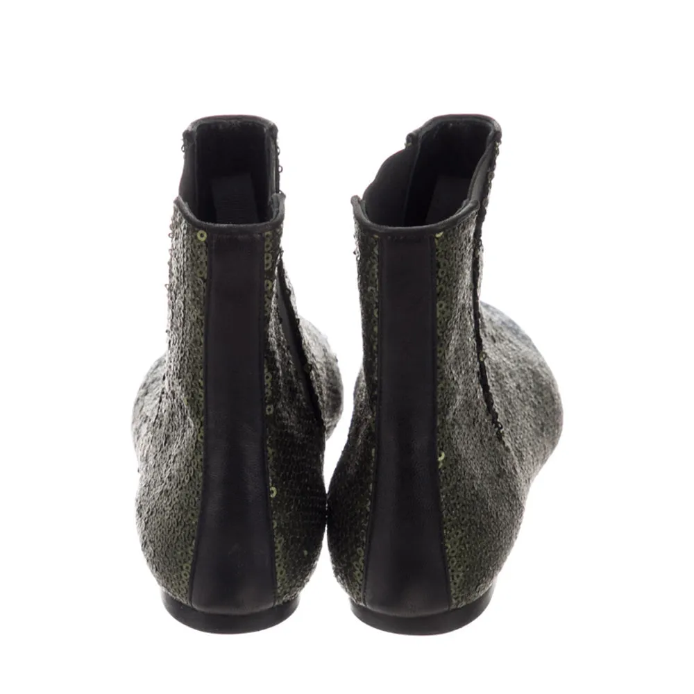 Loewe Green Sequined Leather Chelsea Ankle Boots 37