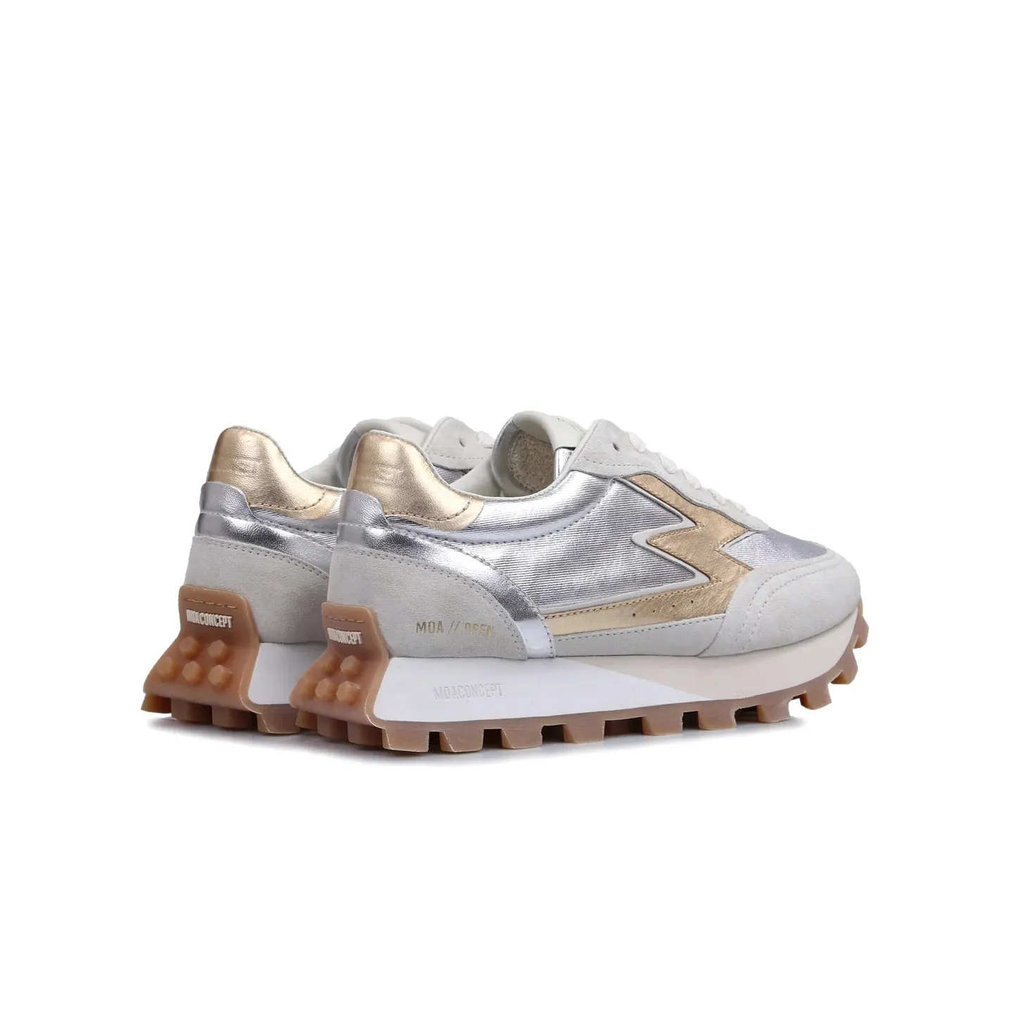 Moa Concept Sneakers running open i beige med slv og gull detaljer