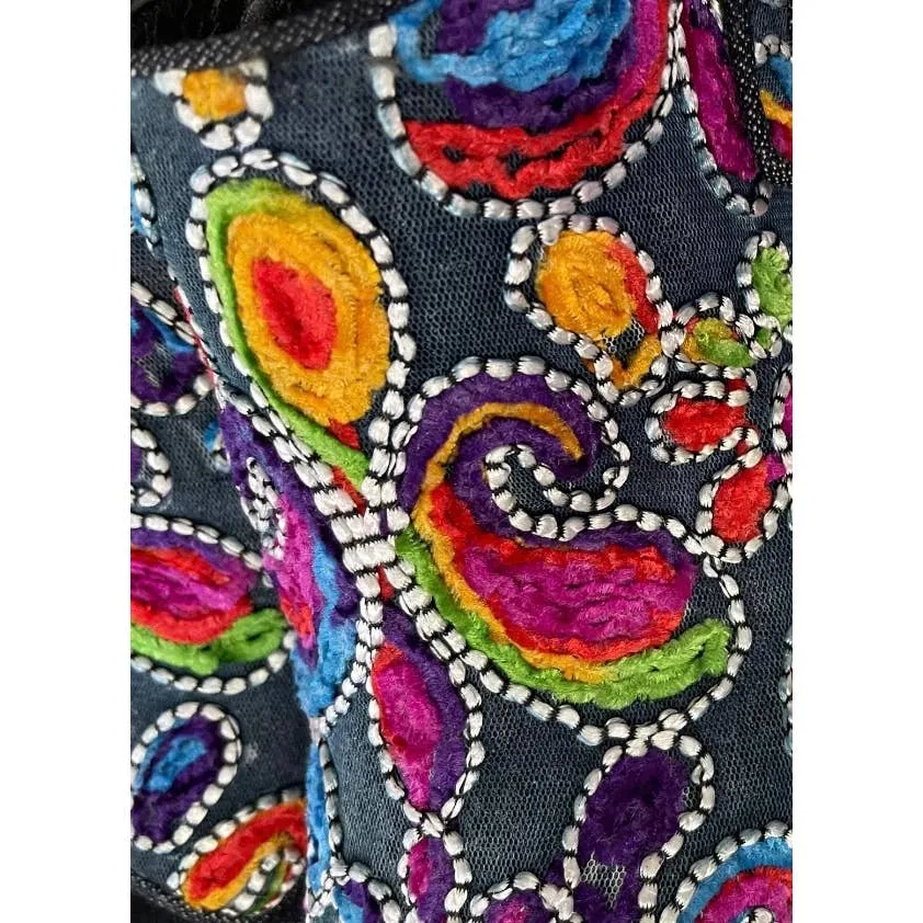 Stuart Weitzman Hand Embroidered Denim Wedge Sandals Shoes Size 9