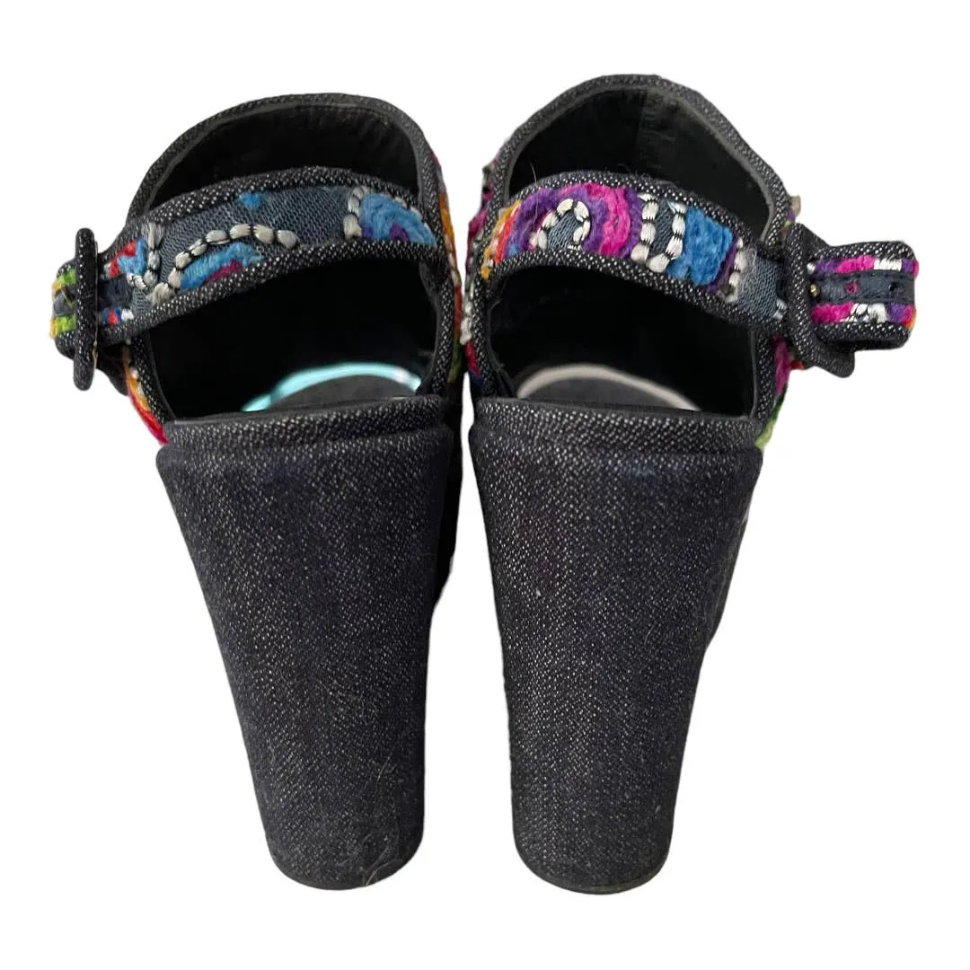 Stuart Weitzman Hand Embroidered Denim Wedge Sandals Shoes Size 9