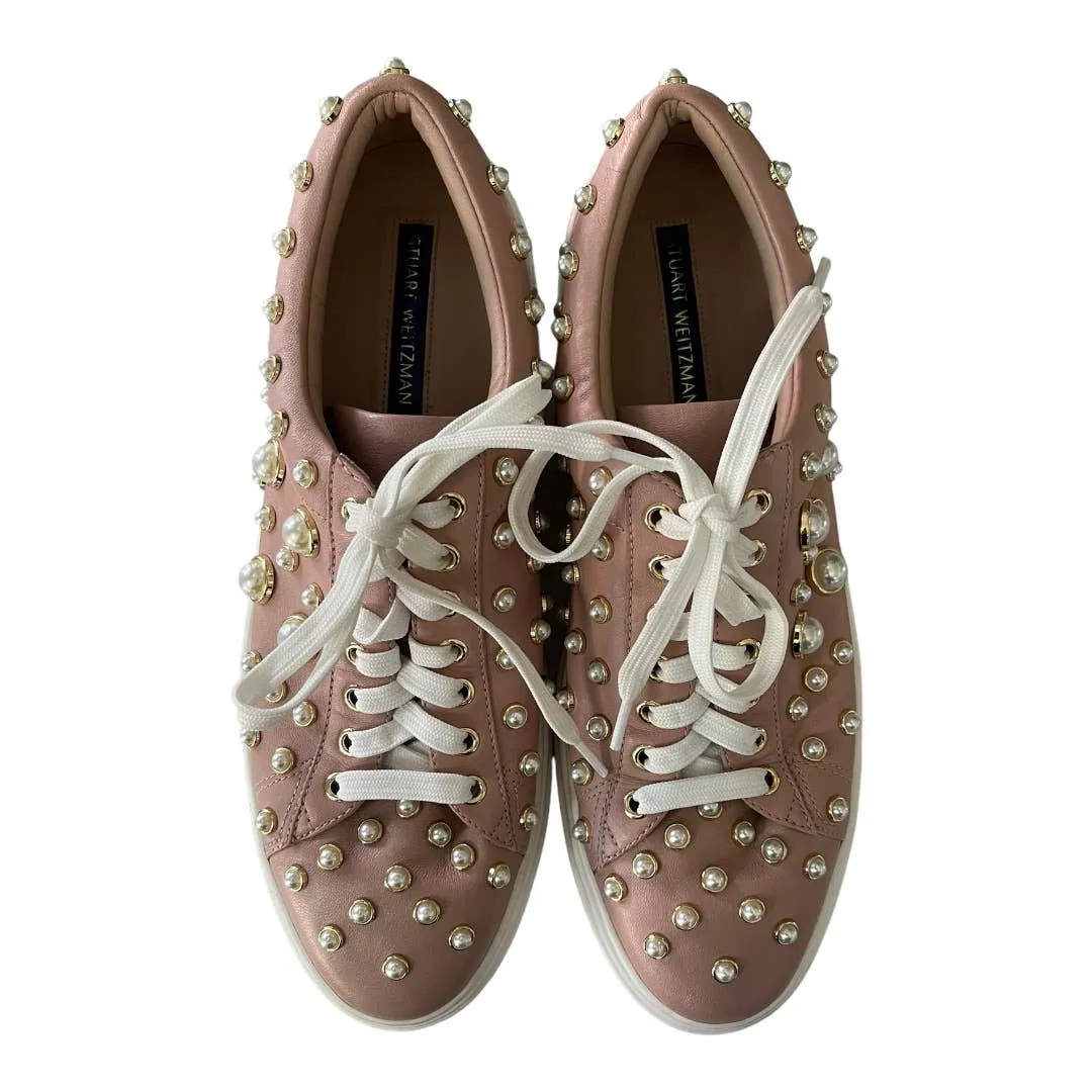 Stuart Weitzman Pearline Lace Up Sneakers Shoes Leather Size 9.5